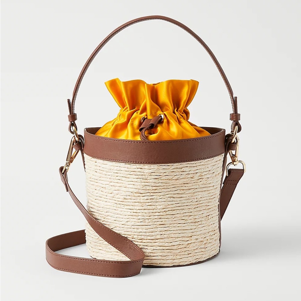 Ann Taylor Woven Straw Bucket Shoulder Bag Purse Tote